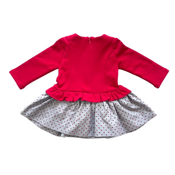 Mayoral: Red and heather gray polka dot dress, with dog Appliqué. - Picture 8 of 8
